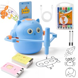 DAOUZL Drawing Robot Children, Robot Drawing for Children with 100 Cards, Drawing Robot Painting Robot, Interactive Learning Toy, Magic Drawing Robot for Boys Girls (Blue)