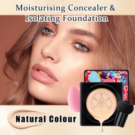 2Pcs Mushroom Head Air Cushion CC Cream Foundation Makeup,Moisturizing BB Cream Face Makeup Liquid Foundation,Long Lasting Full Coverage Concealer for All Skin Types（Natural）B