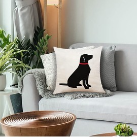 XUISWELL Black Labrador Retriever with Red Collar Cotton Linen Throw Pillow Cover, Dog Lover Gifts, Cushion Case for Sofa Bed Home Decor 18 x 18 Inch
