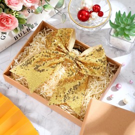 2 Packs Jumbo Cheerleading Bow 8 Inch Large Cheer Hair Bows with Ponytail Holder for Teen Girls Softball Outfit Uniform(Sequin Gold)