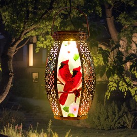 SUNNYGARDEN Cardinal Outdoor Solar Lanterns Waterproof 13.8" Large Hanging Solar Lantern Decorative Cardinals Solars Lights for Outside Yard Table Patio Garden Pathway Lawn Cardinal Gifts