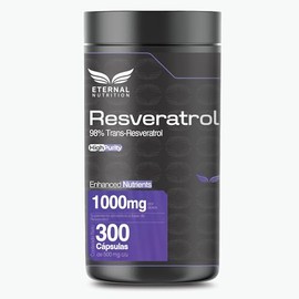 RESVERATROL HIGH PURITY 98 TRANS-RESVERATROL 300 capsulas (1000mg por porcion), by Eternal Nutrition - Ingredientes Naturales Premium de USA          