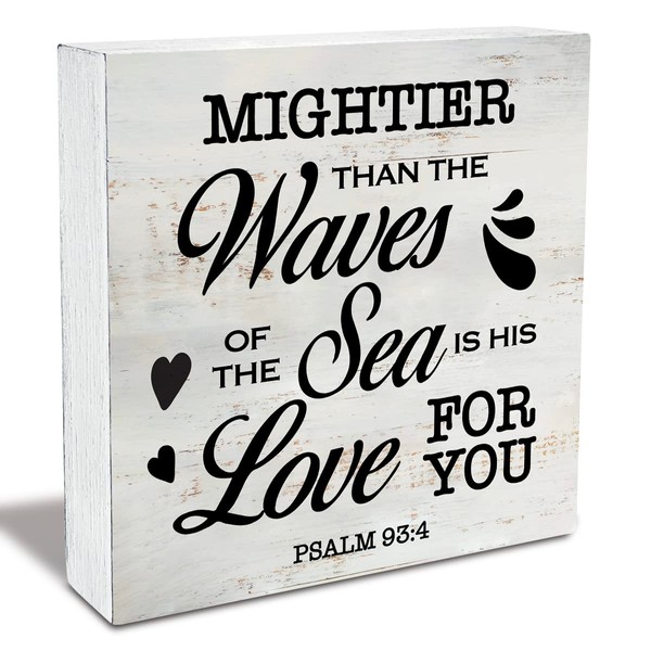 Rustic Religious Wood Box Sign Mightier Than the Waves of