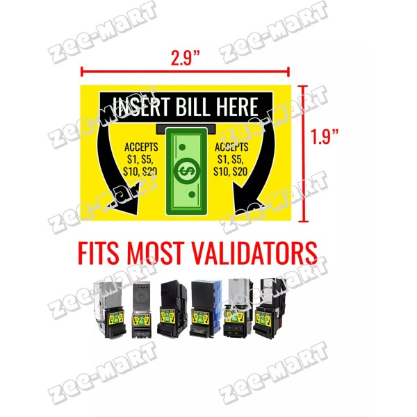 Mars MEI (5) Bill Validator/Bill Acceptor Stickers - $1, $5,
