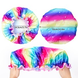 G2PLUS 2PCS Large Shower Cap for Long Hair, 32CM Colorful Hair Caps for Girls and Women, Reusable Elastic Bath Caps for Girls Spa Home Use