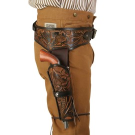 Historical Emporium .38/.357 Cal Long Right Hand Western Gun Belt and Holster Tooled Leather 36 Two-Tone Brown
