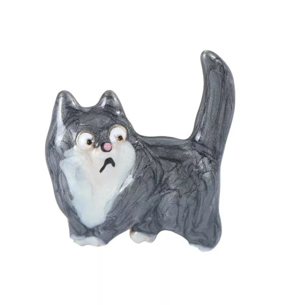 Unbranded Enamel Gray & White Cat Brooch