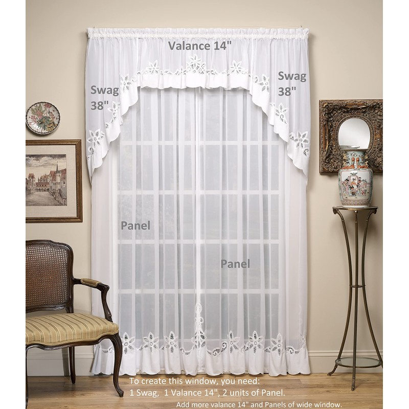 Today's Curtain Plymouth Classic Battenburg Applique Sheer Window Panel, 84-Inch,