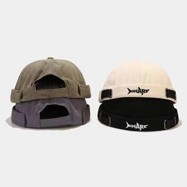 Bonnet Hat for Men Docker Cap Shark pattern alphabet embroidery Retro Sailor Cap hat Brimless Hat - Color: gray