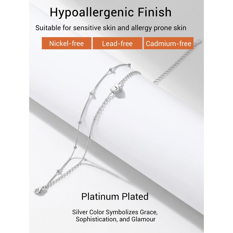 PROSILVER Ankle Bracelets 925 Sterling Silver Ankle Chain Heart Anklet