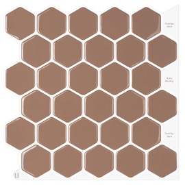 WalDecoo Hexagon Tiles Peel and Stick Backsplash for Kitchen, Dark Coffee Stick on Tiles Kitchen Backsplash, Marble backsplash Tile for Kitchen Peel and Stick（10Tiles, 12''×12''
