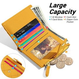 YINHEXI Women's RFID Protected Small Bifold Wallet, Yellow Faux Leather, Mini Short Purse for Girls & Ladies