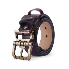 BISON DENIM Men's Belt Leather Dress Genuine Leather Classic Heavy Duty Buckle Belt Casual for Jeans, Golden Buckle + Brown Belt, Length 105 cm, fit for waist 31" - 33"