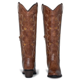 J's.o.l.e Women's Knee High Cowboy Boots Wide Calf Snip Toe Fashion Western Cowgirl Boots Brown Size 9