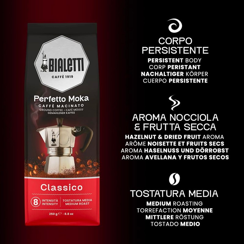 Bialetti - Perfetto Moka Classico: Medium roast ground coffee, hazelnut