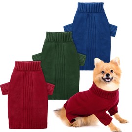 Shinylin 3 Pcs Dog Sweater Dog Clothes Turtleneck Pet Knitwear Doggy Sweatshirt for Winter(S,Red,Green,Blue)