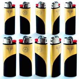 Kasher Classic Multi-Tool Lighter Case with Lighter - Lightweight, Durable Construction, Portable - Stainless Steel Accessory with Versatile Usage as Cutter for Opening Packages - Pack of 10 (Gold)