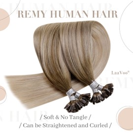 LaaVoo Extension Echthaar Bondings Balayage Blond Echthaar Extensions Mit Keratin Bondings Hellbraun Ombre Aschblond Platinblond U Tip Extensions Echthaar Keratin 50g 1g/s #8/18/60 35cm