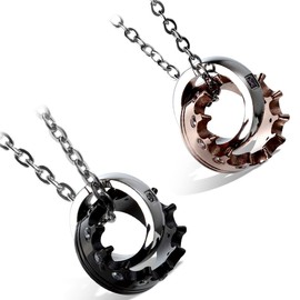 Cupimatch Crown Couple Necklace Set: Stainless Steel Pendant Necklace Matching Necklace for Couples Friendship Necklace Relationship Necklace Couples Jewelry Gift for Fathers Day