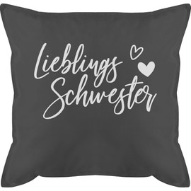 Cushion 50 x 50 cm - Sister - Favourite Sister - 50 x 50 cm - Grey - Gifts Sisters Gift Sister Heart Filled for Sis Best One