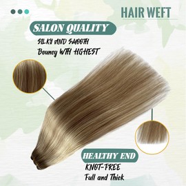 Blonde Ombre Balayage Hair Extensions - Light Brown to Platinum Blonde Real Remy Human Hair Weft - Double Weft Sew in Extension 120g