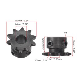 sourcing map Sprocket with 10 Teeth Type B Single Strand 1/4 Inch Pitch 8 mm Bore Black Oxide Carbon Steel C45 with 2 Adjusting Screws for ISO 04C