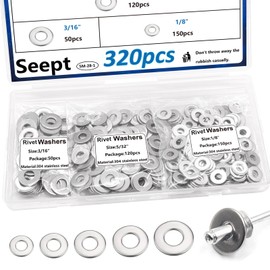 Seept 320PCS Silver Pop Rivet washers Assortment kit for Pop Rivets Diameter 1/8",5/32",3/16" 304 Stainless Steel pop Rivet Washer Aluminum pop Rivet washers Blind Rivet Washer