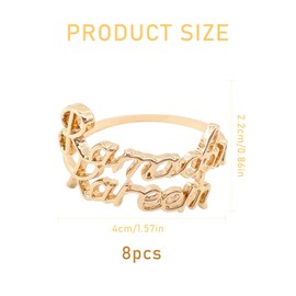 TOPJOWGA Bismillah Napkin Rings Gold, 8 Pieces Ramadan Kareem Letter Metal Napkin Ring Set, Napkin Buckles Table Decoration, Alphabet Napkin Buckles Holder for Ramadan Party