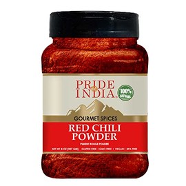 Pride Of India – Red Chili Ground – Traditional Indian Spice – Ideal for Gourmet & Savory Dishes Dishes – GMO/Gluten Free – Easy to Store - 8oz. Medium Dual Sifter Jar