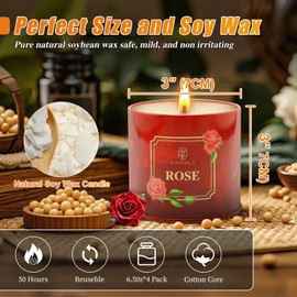 Scented Candles Gift for Women,4 Pack Natural Soy Wax Candle Long Lasting Rose Lavender Sandalwood Apple Fragrance Candles Gift for Mother's Day, Birthday, Thanksgiving Day, Christmas