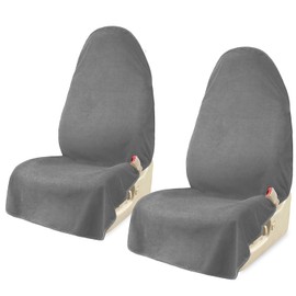 AOTOTON Car Seat Covers 2pcs Grey Waterproof Towel Car Seat Cover Universal Fit for Most Trucks SUV Fitness Athletes Pets Gym and Water Sport