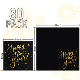 Whaline 80Pcs Happy New Year Cocktail Napkin Black Gold Foil Disposable Paper Napkin Drink Beverage Napkin for Christmas Bar Party Decor Supplies
