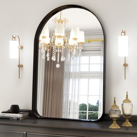 XRAMFY Arched Bathroom Mirror, 24"x36" Arch Bathroom Mirror for Wall,Modern Bathroom Mirror for Living Room, Bedroom, Mantle, Entryway Hallways，Black