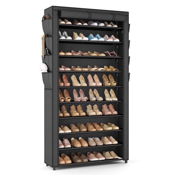VTRIN Tall Shoe Rack with Cover, 10 Tier Shoe Organizer