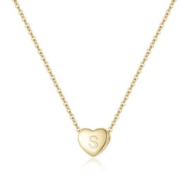 Gold Initial S Heart Necklace Dainty Letter Heart Choker Necklace for Women