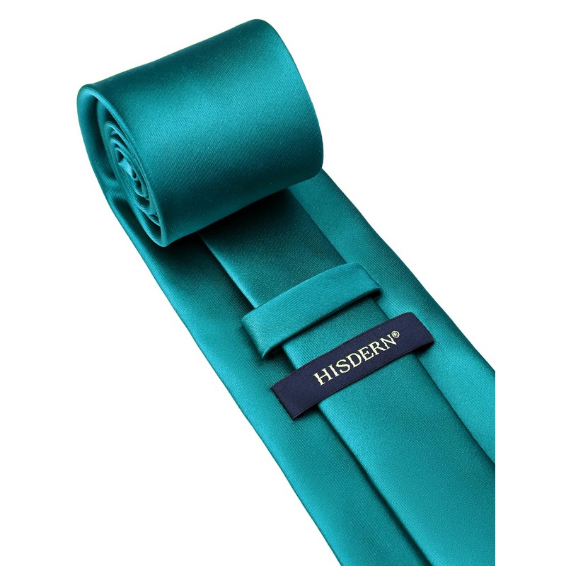 HISDERN Mens Ties Teal Silk Tie and Pocket Square Set