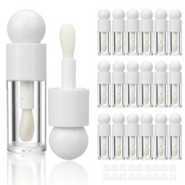 COSIDEA 18pcs 4ml 0.13oz Round White big doe foot wand lip gloss tubes for DIY Ball shape lipgloss containers tubes with thick brush