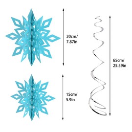 SULOLI Christmas Snowflake Hanging Swirls Decoration, 26 Pieces 3D Snowflake Silver Blue White with Ceiling Swirls for Christmas Decorations