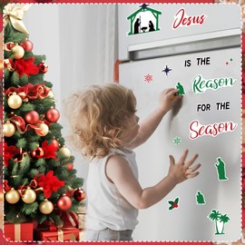 21 Pcs Christmas Refrigerator Magnets Nativity Scene Dishwasher Fridge Car Magnets Jesus is The Reason for The Season Christmas Magnetic Stickers Decorations for Xmas Decor Party Supplies