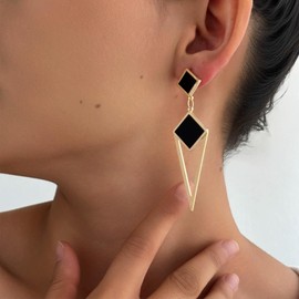 Black Gold Dangle Earrings for Women Geometric Drop Earrings Hypoallergenic Statement Jewelry Gifts for Wedding Casual Formal (Black and gold)