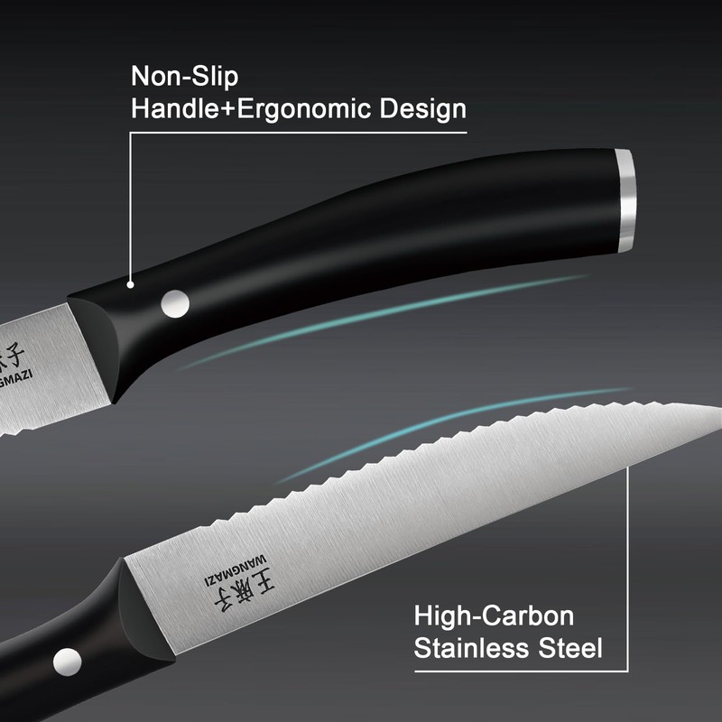 WANGMAZI Exquisite Steak Knife Set of 4,High-carbon Stainless Steel Forged,Lightweight