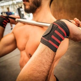 Venbytech for Wrist Wraps & Straps for Gym & Weightlifting (18 inch) Black/Red