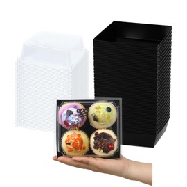DERZIFUN DERZIFUN Black Charcuterie Boxes with Clear Lids - Set of 100, 5.3x4.9x2.5 Disposable Food Containers with Lids, Bakery Boxes for Swiss Roll, Sandwich, Strawberries, Slice Cake, Cookies