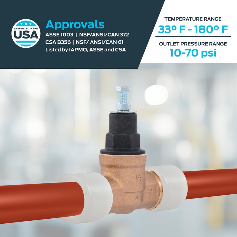 Cash Acme EB45 Pressure Regulating Valve, Double Union, 1/2 Inch