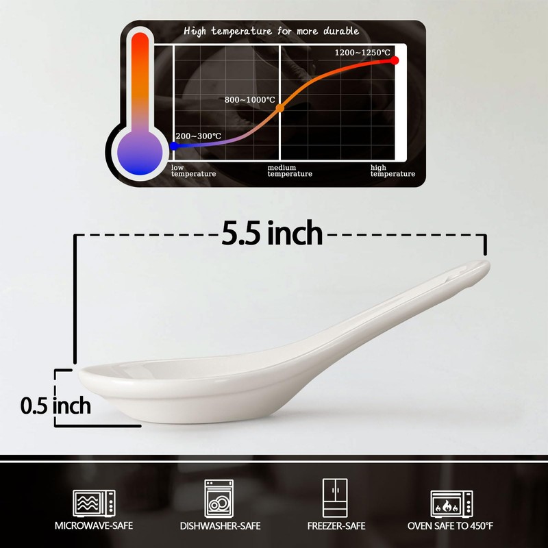 Wareland Asian Soup Spoons Set of 6, Ceramic Chinese Soup