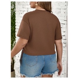 SHENHE Women's Plus Size Fringe Top Sequin Short Sleeve Western Rave Crop Tops Tshirt Brown XX-Large Plus