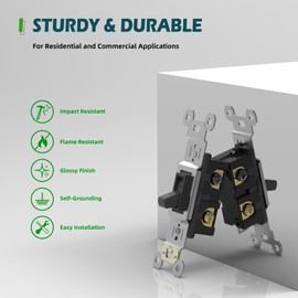 TOPELER Toggle Electrical Switch, Single Pole Wall Switch, 15 Amp, 120 Volt, in Wall On/Off Switch Replacement, Residential & Commercial Grade, Quick Wire Push-in & Side Wired, 10 Pack, Black