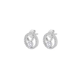 Tuscany Silver Women's Sterling Silver Rhodium Plated Cubic Zirconia 11.3 mm Double-Circle Earrings