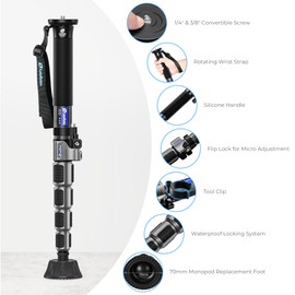 Carbon Fiber Camera Monopod, Lightweight Travel Monopod with Quick Lock System for DSLR, DV, Video Camcorder, Phone Holder, Weight 0.6kg/1.32lb, Maximum Load 30kg/66lb