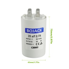 BOJACK CBB60 25 uf 450v Volt 50/60Hz AC Capacitor Round Run Start Capacitor with Two Sets of Inserts for AC Motor Run Condenser Straight Cool Heat Pump Pool Pump or Air Conditioner